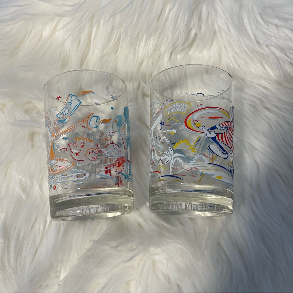 Disney Orange and Blue Glass Art Tumblers